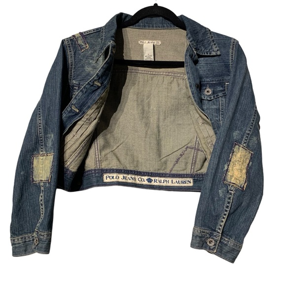 RALPH LAUREN | Polo Jeans Co Distressed Libby Patched Jean Jacket - Sz Large - Picture 6 of 13